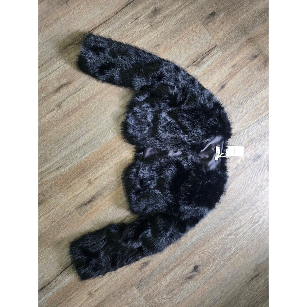 Amazhiyu Balero Shrug Faux Fur cropped open front NWT Medium Black Lined